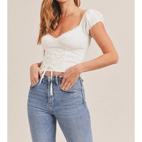 NEW MABLE lace up crop top in white - Picture 5 of 6